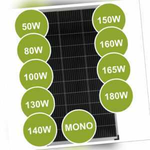Solarmodul 50 80 100 130 140 160 180 200 Watt Mono 18V für 12V Solarsystem PV 0%