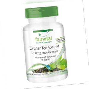 Grüner Tee Extrakt 750 mg entkoffeiniert 90 Kapseln hochdosiert VEGAN, fairvital