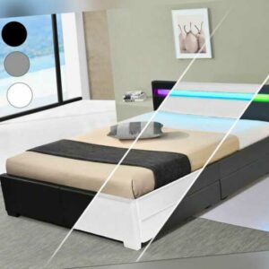 LED Bett Doppelbett Polsterbett Kunstlederbett Lattenrost mit Bettkasten Gestell