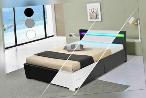 LED Bett Doppelbett Polsterbett Kunstlederbett Lattenrost mit Bettkasten Gestell