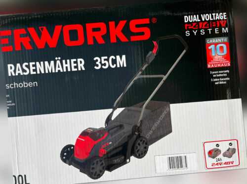Powerworks Akku Rasenmäher 48 V - 2 Ah - 35 cm inkl. Akku+Ladegerät P48LM35K2