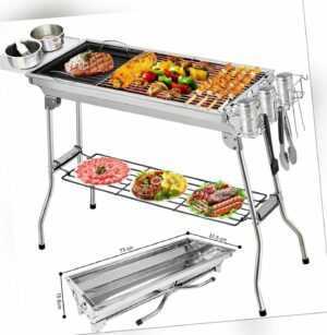 Grill BBQ Holzkohlegrill Klappgrill Camping Standgrill Tragbar Edelstahl 100cm
