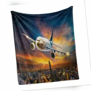 Reise Weich Flanell Fleece Decke Nachtszene mit dem Flugzeug