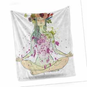 Yoga Weich Flanell Fleece Decke Mädchen mit Blumenkranz Lotus
