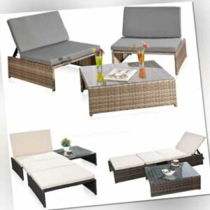 Gartenmöbel SitzgarniturLounge Garten-Set Balkon 2 Sessel Tisch Polyrattan Set