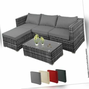 Polyrattan Sitzgruppe Grau Lounge Gartenmöbel Set Sofa Couch Rattan Balkon Möbel