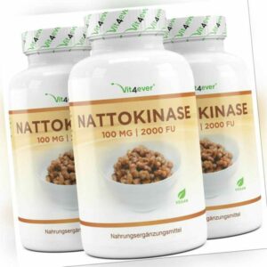 3x Nattokinase = 540 Kapseln je 100 mg / 2000 FU pro Kapsel - Hochdosiert Vegan