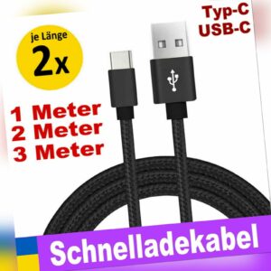 2x USB Typ C Ladekabel Kabel Schnell Handy Datenkabel 1m 2m 3m Samsung Huawei Gu