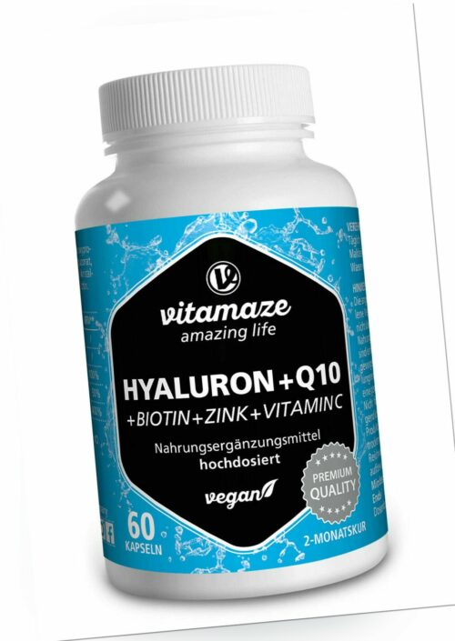 (739,81€/kg) Hyaluronsäure hochdosiert Coenzym Q10 60 Kapseln vegan + Biotin