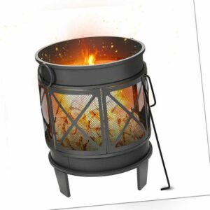 Feuerschale Draußen Ø 45 cm Beine Grillstelle mit Schürhaken Metall Feuerkorb