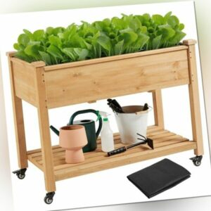 Hochbeet mit Rollen Pflanzkasten Blumenkübel Kräuterbeet Frühbeet Holz Garten
