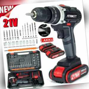 21V  Akkuschrauber Set Bohrmaschine mit 2 Akkus +Ladegerät