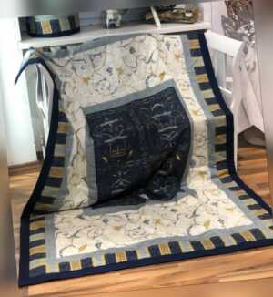 BASSETTI Plaid 135x190 OPLONTIS V9 blau creme Decke Kuscheldecke