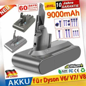 9000mAh Akku Für Dyson V8 V7 V6 Ersatzakku Animal SV10 Absolute Staubsauger DE