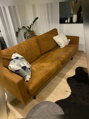 Cognacfarbenes Sofa im Industriallook, 210x88 cm 