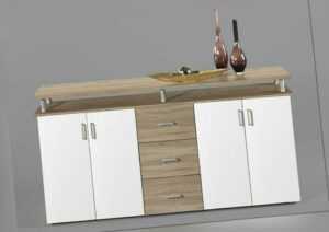 Sideboard Schrank Kommode weiß Sonoma Eiche 4 Türen 3 Schübe Kombikommode Modern
