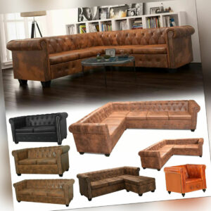 2-5er Chesterfield Sofa Couch Ecksofa Sessels Vintage Kunstleder Polstersofa