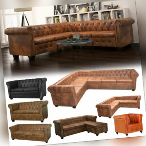 2-5er Chesterfield Sofa Couch Ecksofa Sessels Vintage Kunstleder Polstersofa