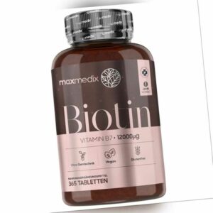 Biotin Tabletten - 365Stk - 12.000mcg pro Portion - für Haar Haut Nägel - vegan