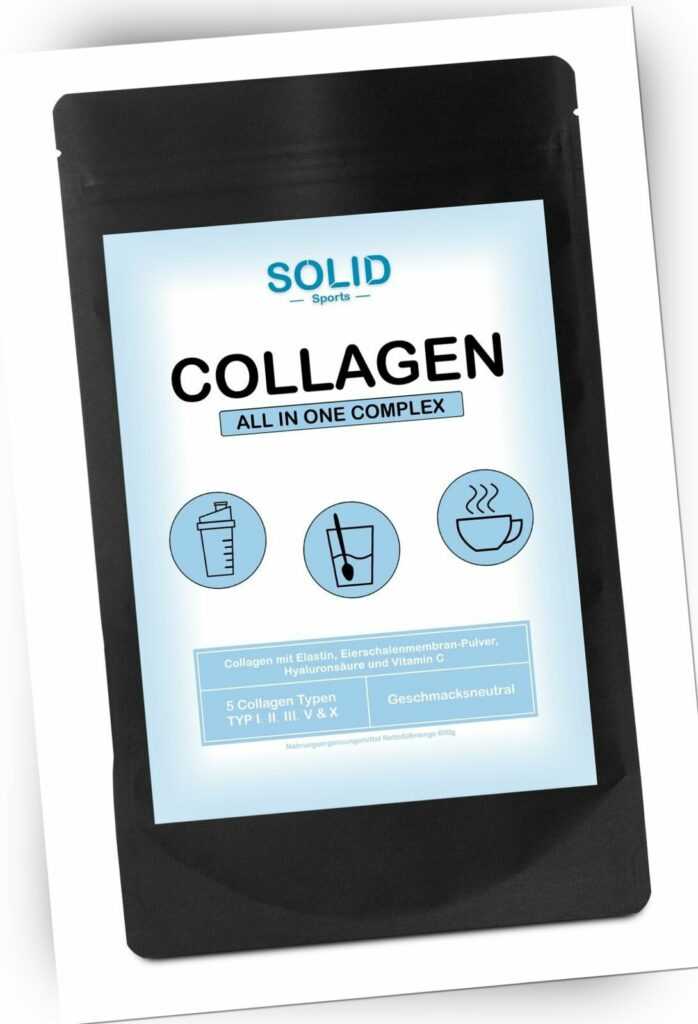 Collagen Pulver mit Elastin Hyaluronsäure und Vitamin C Typ 1,2,3,4 &5 600g