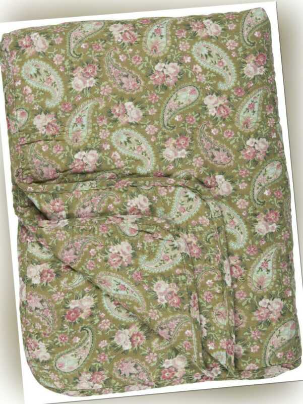 IB Laursen Plaid Decke Quilt Sofadecke grün rosa Paisley 130 x