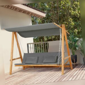 Outsunny Hollywoodschaukel mit Bettfunktion 3-Sitzer mit Dach Kiefernholz Grau