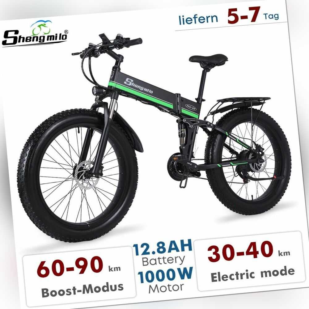 26 Zoll EBike 1000W Faltbares Elektrofahrrad 48V Mountainbike 7G Shimano Fatbike
