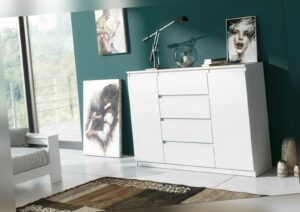 Kommode mit 4 Schubladen 120cm Sideboard Wohnzimmer Möbel Highboard Matt Weiß