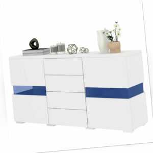 Sideboard Kommode Schrank Anrichte mit LED-Leuchten 4 Schubladen Hochglanz Weiß