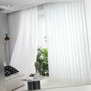 ⭐2er Set Weiß Ösen Vorhänge Wohnzimme mit Kräuselband Voile Transparent Gardine⭐