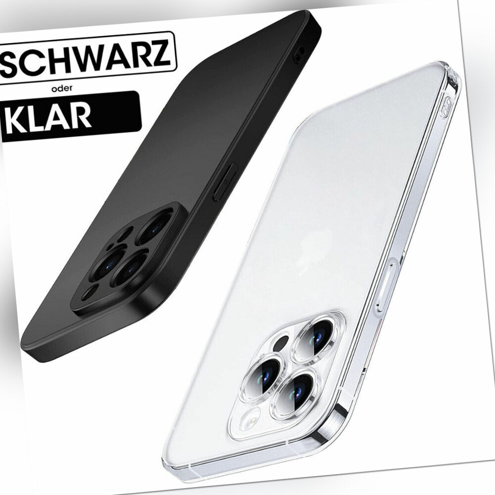 Hülle für iPhone 14 13 12 Pro Max Schutz Case mit Kameraschutz TPU Klar Schwarz