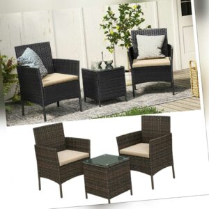 Lounge-Set Balkonmöbel Gartenmöbel-Set aus PE-Polyrattan Tisch + 2 Stühle Garten
