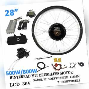 36V 500W/800W 28"Elektro-Fahrrad Hinterrad Umbausatz E-bike Motor Conversion Kit