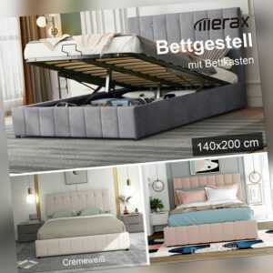 Polsterbett 140x200 cm Stauraum Doppelbett Jugendbett mit Bettkasten Lattenrost