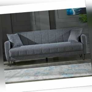 3-Sitzer Sofa Bolerno Couch mit Bettfunktion Bettkasten in grau 216x85 cm