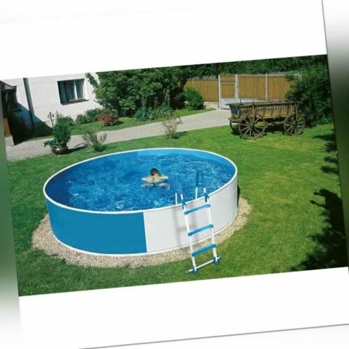 Rundpool Swimmingpool rund Schwimmbecken 3.66 m x 0,90 m weiß / blau mit Leiter