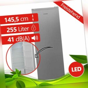 Kühlschrank freistehend  255 Liter Vollraum Silber Stand Kühlgerät LED 145,5 cm