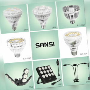 SANSI Grow LED Pflanzenlampe Vollspektrum Hydro 10W/15W/36W/60W/70/100W E27 230V