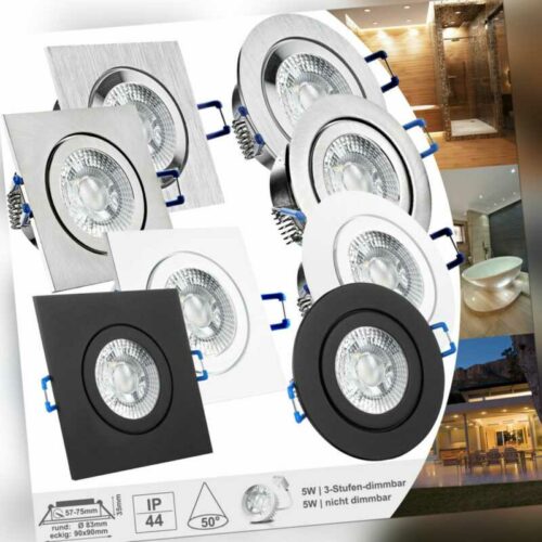 LED Bad Einbaustrahler 230V 5W flach Spots Set Decken Leuchte IP44 dimmbar MARE