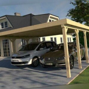 Carport Flachdach AVUS III 600x600 cm Konstruktionsvollholz KVH Bausatz Fichte