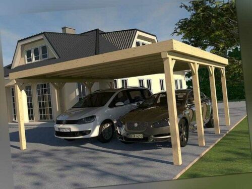 Carport Flachdach AVUS III 600x600 cm Konstruktionsvollholz KVH Bausatz Fichte