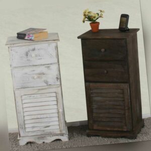 Kommode Schrank, 81x40x32cm, Shabby-Look, Vintage braun, weiß