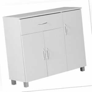 FineBuy Sideboard 90x75 cm Kommode Weiß 3 Türen 1 Schublade kleiner Schrank