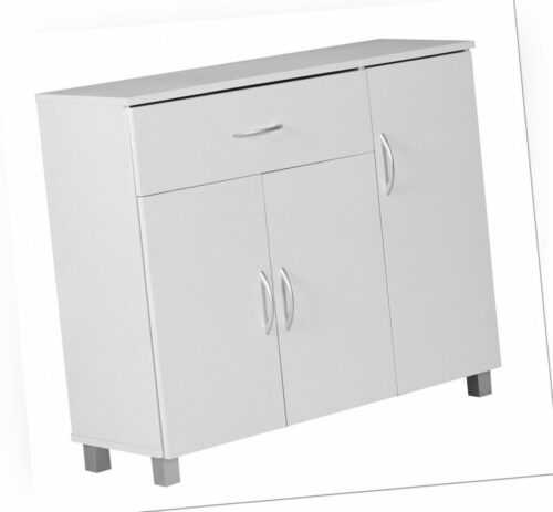 FineBuy Sideboard 90x75 cm Kommode Weiß 3 Türen 1 Schublade kleiner Schrank
