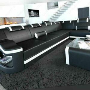 Sofa Eckcouch Couch Ledersofa PADUA L Form LED Modern Ecksofa Luxus Ledercouch