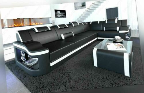 Sofa Eckcouch Couch Ledersofa PADUA L Form LED Modern Ecksofa Luxus Ledercouch
