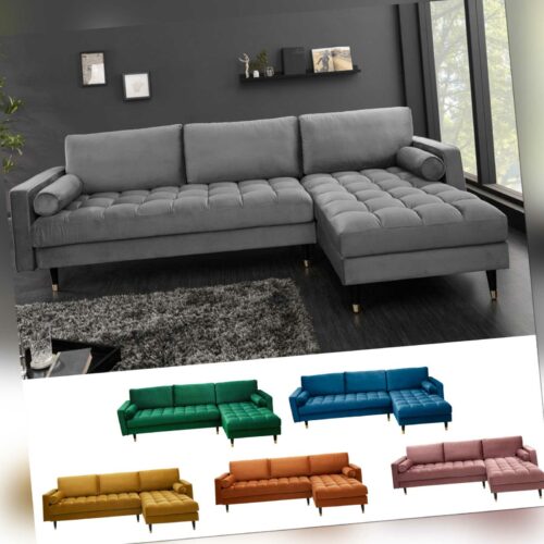 Edles Ecksofa COZY VELVET 260cm FARBWAHL Samt Federkern 3er-Sofa Eckcouch Couch