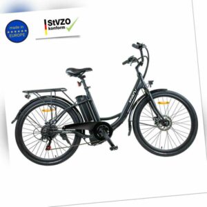 E-Bike Tiefeinstieg Damen Citybike 26 Zoll 360 Wh schwarz Elektrofahrrad Myatu
