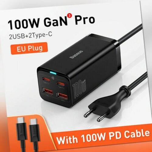 Baseus 100W 65W GaN USB C Ladegerä Schnell Ladestation 4in1 Netzteil Für iPhone