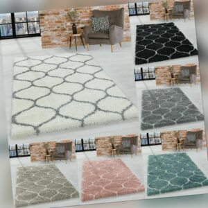 Design Hochflor Teppich Wohnzimmerteppich Muster Kachel Tile Jacquard